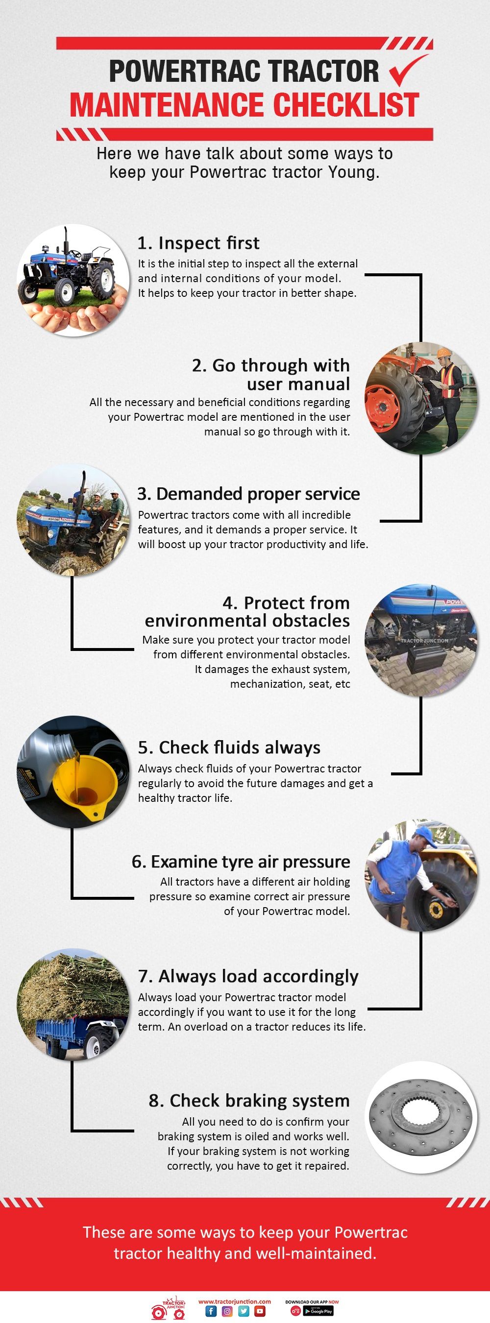 Powertrac Tractor Maintenance Checklist - Infographic